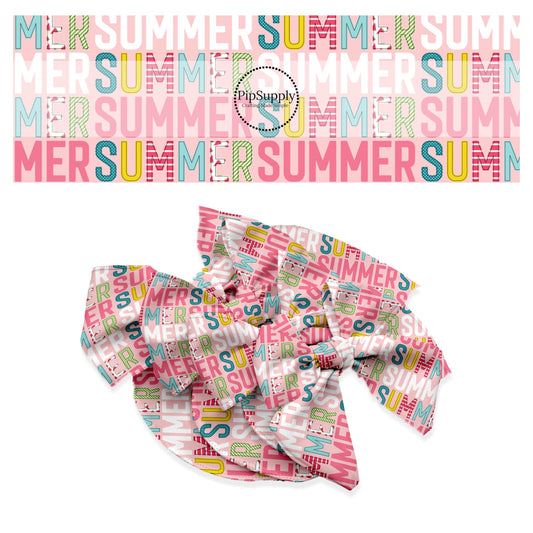 These summer themed no sew bow strips can be easily tied and attached to a clip for a finished hair bow. These fun patterned bow strips are great for personal use or to sell. These bow strips feature "SUMMER" letters on pink.
