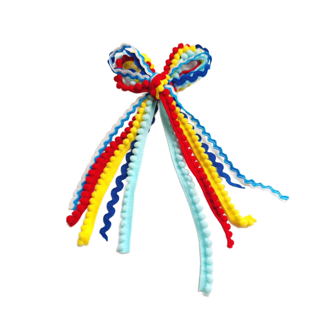 These summer colorful ribbon tied bows are ready to package and resell to your customers no sewing or measuring necessary! These hair bows come with a clip already attached.