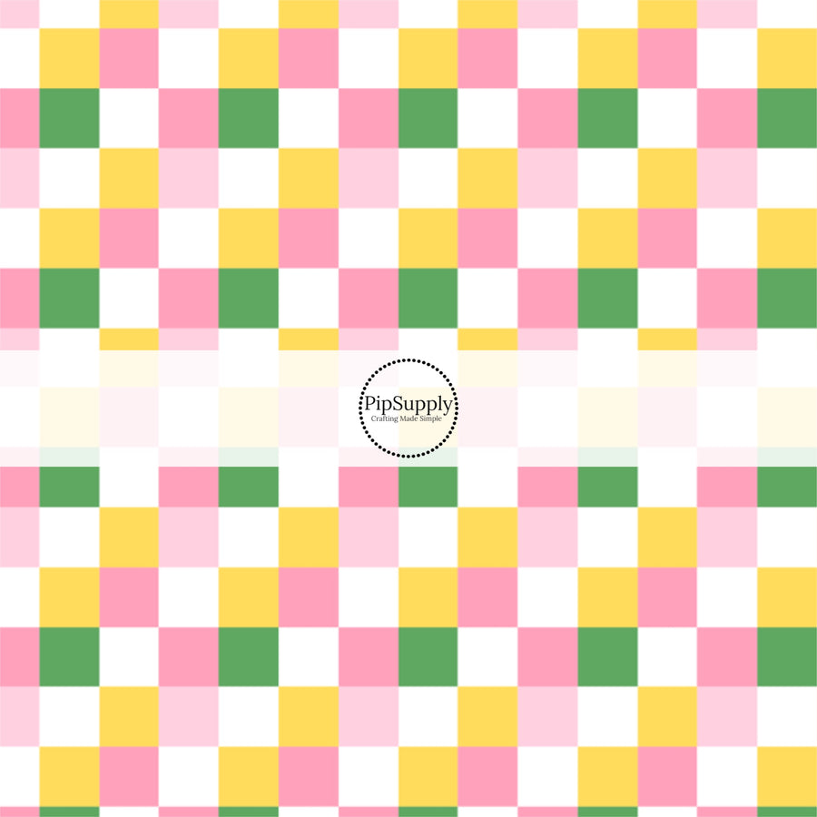 This summer fabric by the yard features pink, yellow, cream, and green plaid pattern. This fun themed fabric can be used for all your sewing and crafting needs!