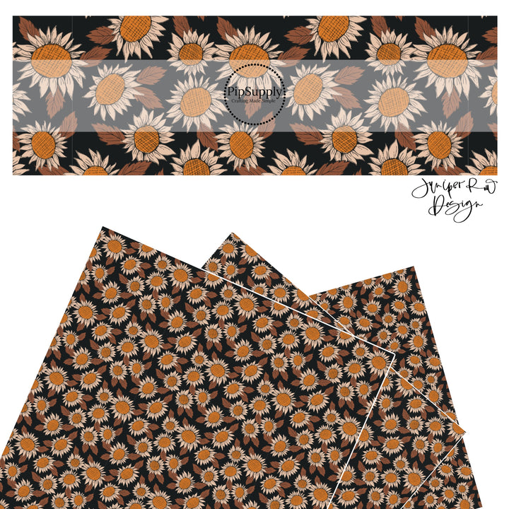 Cream sunflowers on black faux leather sheets