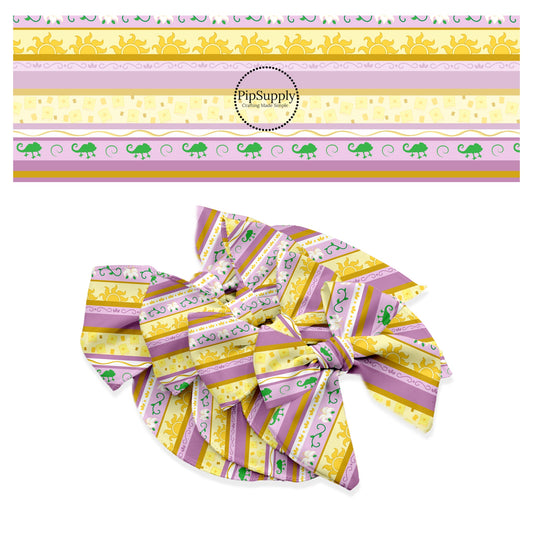 Purple and yellow princess stripes hair bow strips
