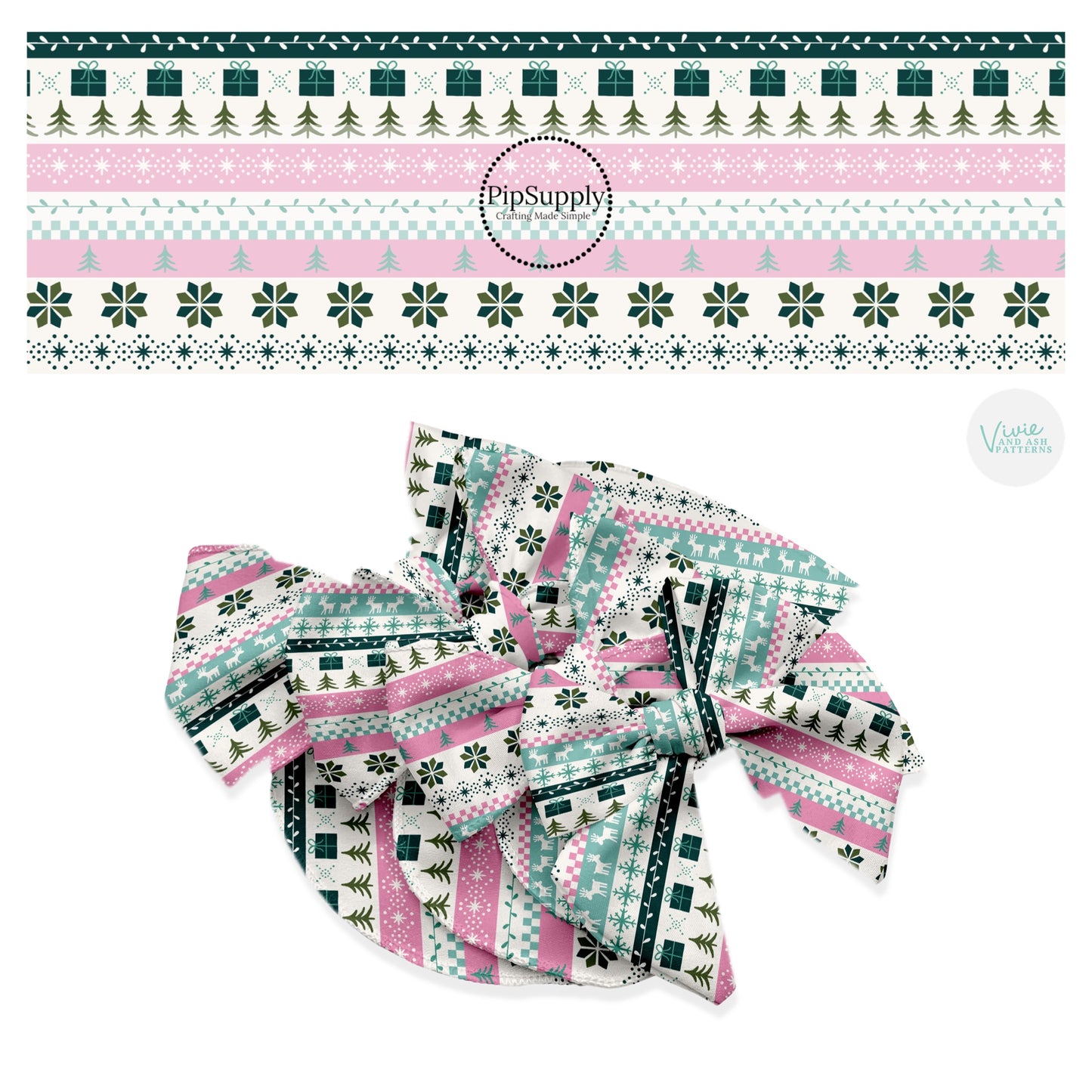 Striped winter sweater patterned hair bow strips