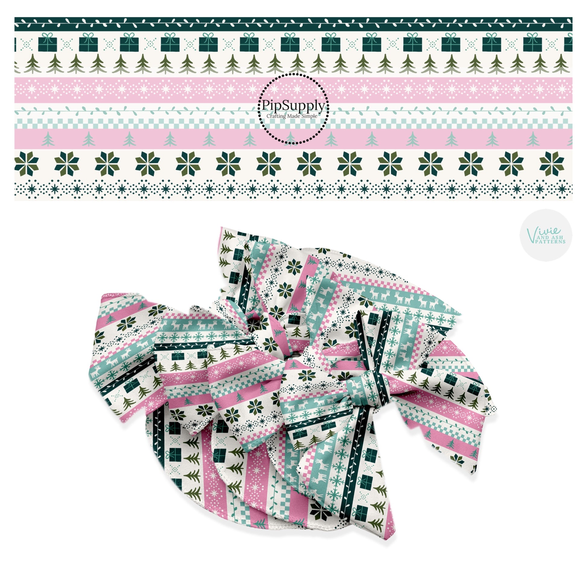 Striped winter sweater patterned hair bow strips