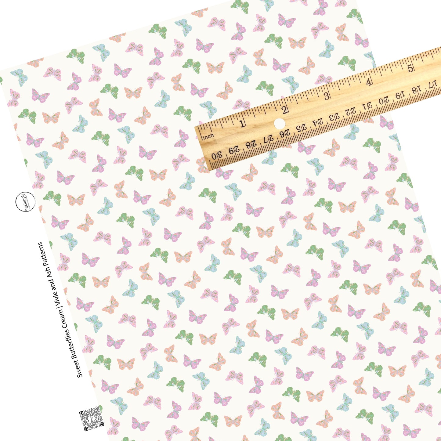 These spring pattern themed faux leather sheets contain the following design elements: pastel colored butterflies on cream. Our CPSIA compliant faux leather sheets or rolls can be used for all types of crafting projects.