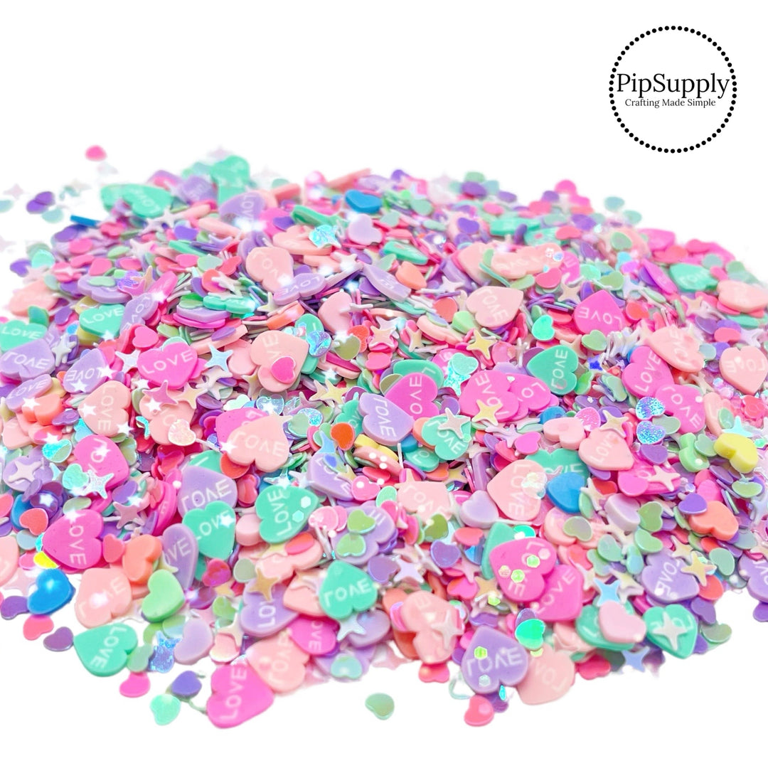 These fun clays mixes are perfect for crafting, embellishing, or decorating! Use them for a Valentine hair bow shaker sleeve, add them to your resin projects for some fun party accessories, or add them to any other resin or crafty projects you may have! Choose your style and get creative!