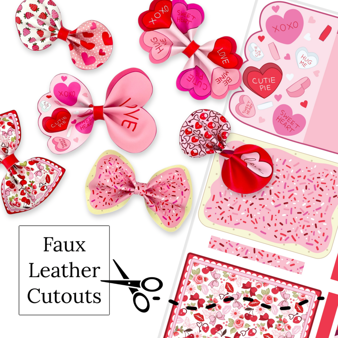 Sweet Pink Convo Hearts Faux Leather DIY Hair Bows & Craft Cutouts