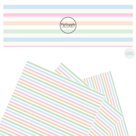 These spring pattern themed faux leather sheets contain the following design elements: pastel stripes on cream. Our CPSIA compliant faux leather sheets or rolls can be used for all types of crafting projects.