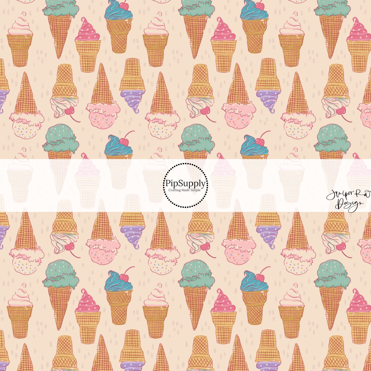 This summer fabric by the yard features ice cream treats on cream. This fun summer themed fabric can be used for all your sewing and crafting needs!