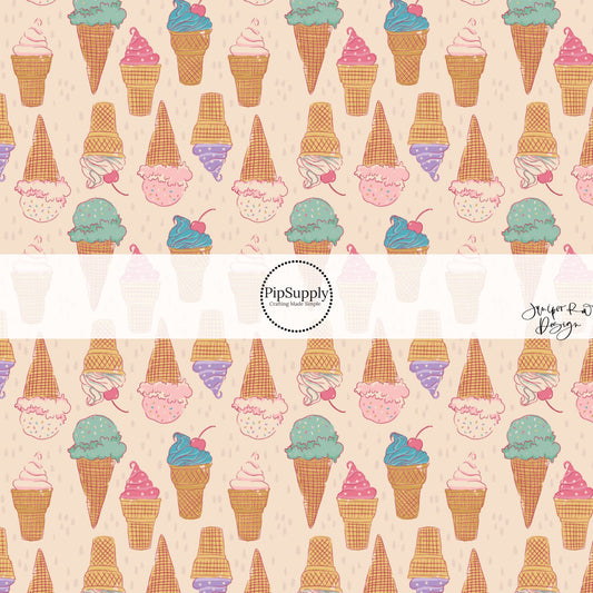 This summer fabric by the yard features ice cream treats on cream. This fun summer themed fabric can be used for all your sewing and crafting needs!