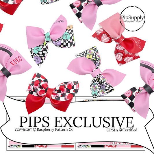 Checkered, solids, and heart candy pinwheel faux leather bows