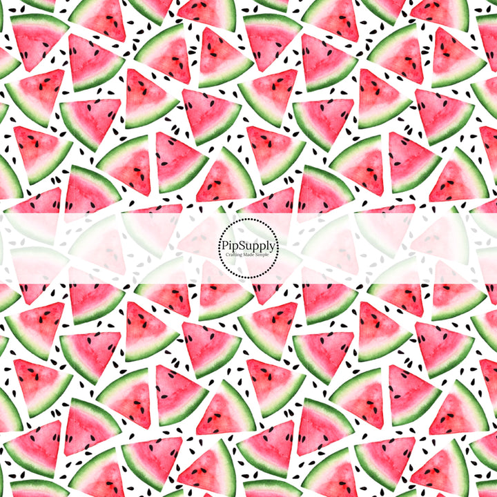 This fruit fabric by the yard features watermelon slices and watermelon seeds. This fun fruit fabric can be used for all your sewing and crafting needs!