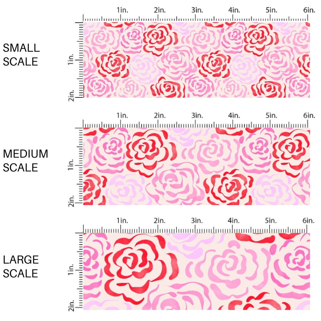 This holiday fabric by the yard features pink and red roses. This festive pattern fabric can be used for all your sewing and crafting needs!