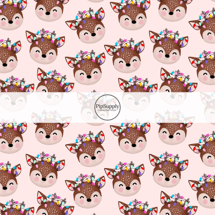 These winter themed pattern fabric by the yard features the following design elements: reindeer on pink. This fun themed fabric can be used for all your sewing and crafting needs!