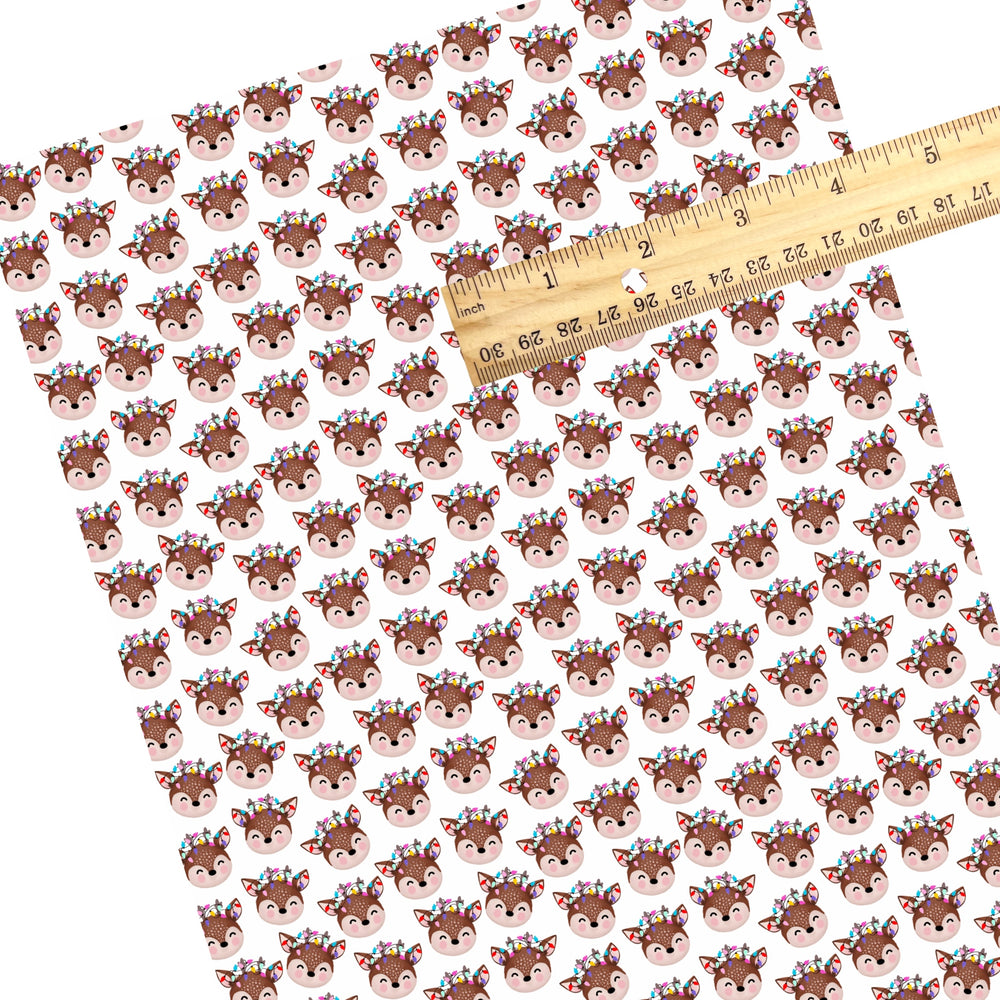 These winter themed pattern faux leather sheets contain the following design elements: reindeer on white. Our CPSIA compliant faux leather sheets or rolls can be used for all types of crafting projects.