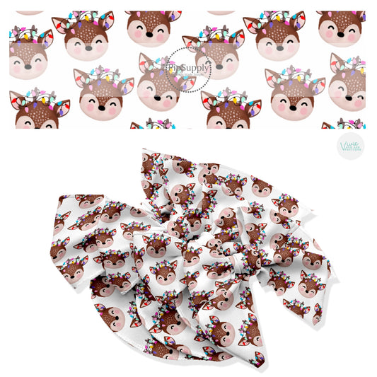 These winter themed no sew bow strips can be easily tied and attached to a clip for a finished hair bow. These fun patterned bow strips are great for personal use or to sell. These bow strips feature the following design elements: reindeer on white.