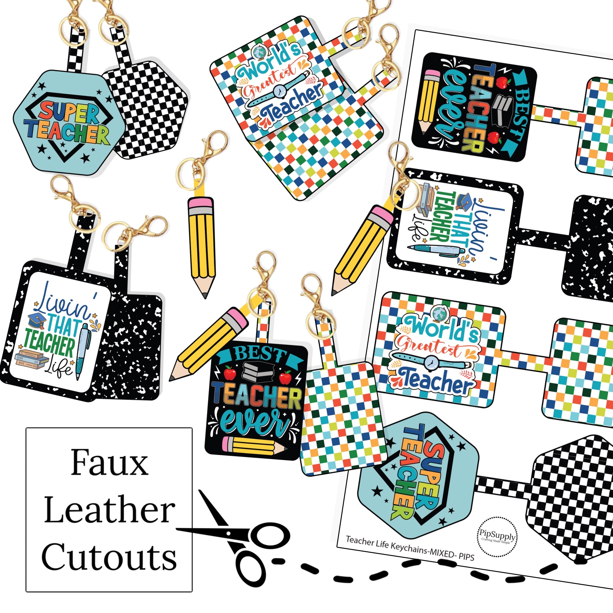 Teacher Themed Faux Leather Fold Over Keychains Cutouts - Teacher Life ...