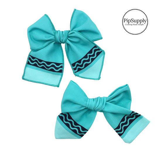 Black squiggly lines on teal green crayon hair bow strips