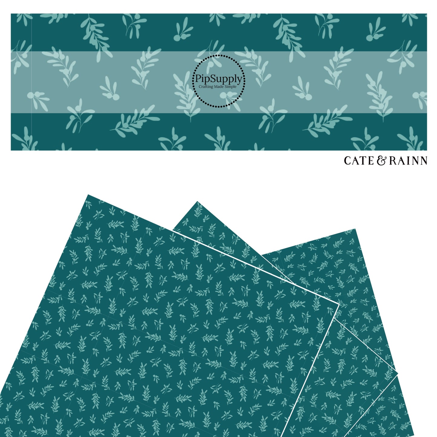 Light teal holly leaves on teal faux leather sheets