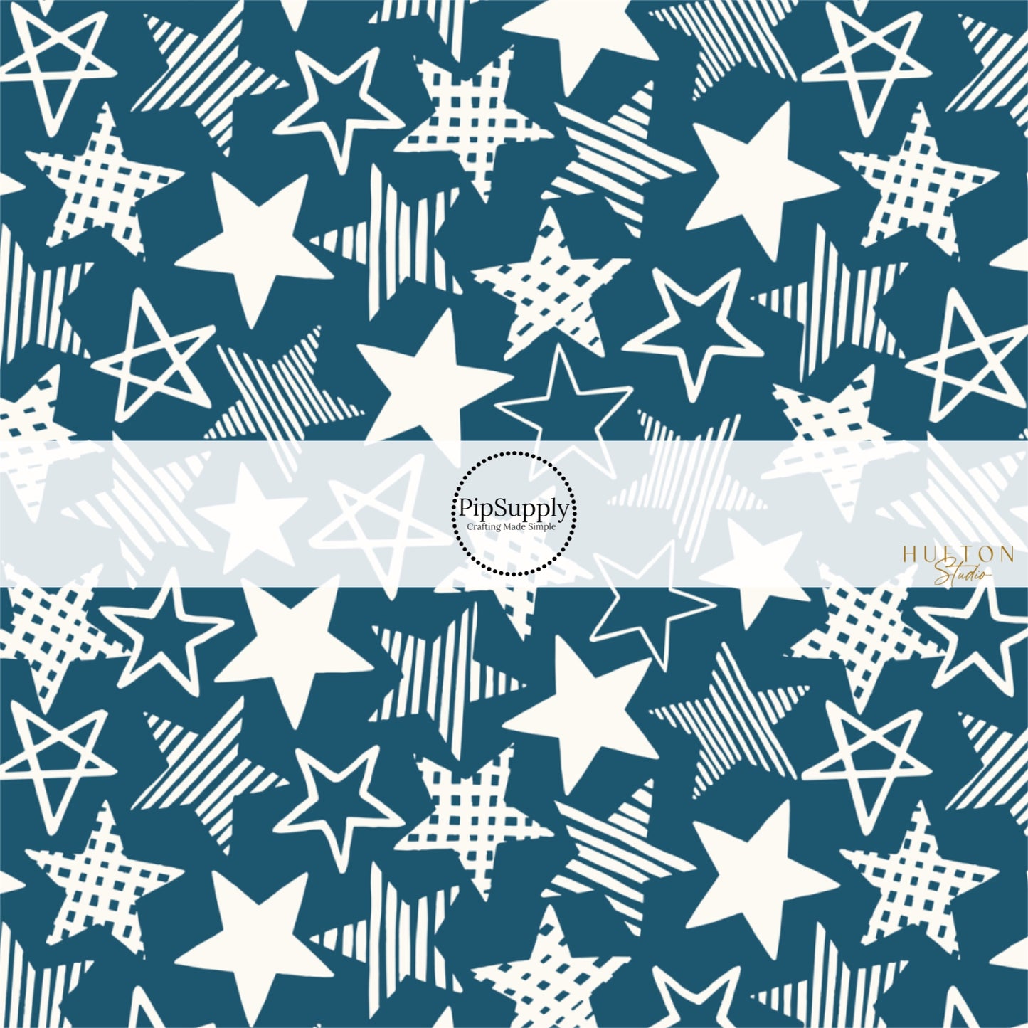 This 4th of July fabric by the yard features patriotic white patterned stars on blue. This fun patriotic themed fabric can be used for all your sewing and crafting needs!