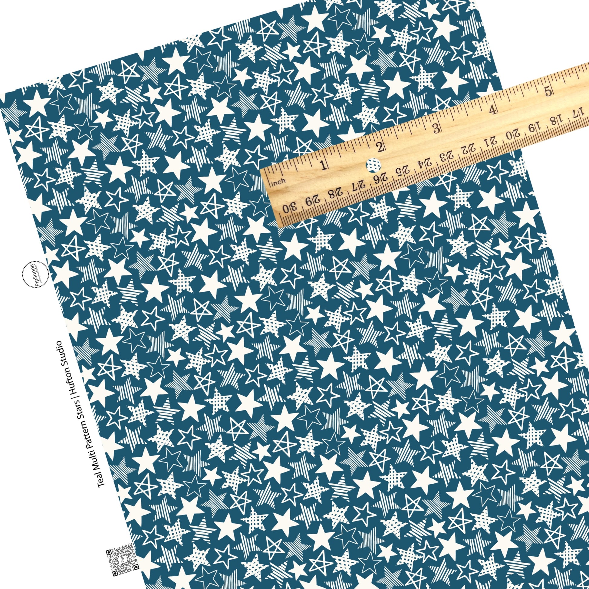 These 4th of July faux leather sheets contain the following design elements: patriotic white patterned stars on blue. Our CPSIA compliant faux leather sheets or rolls can be used for all types of crafting projects.