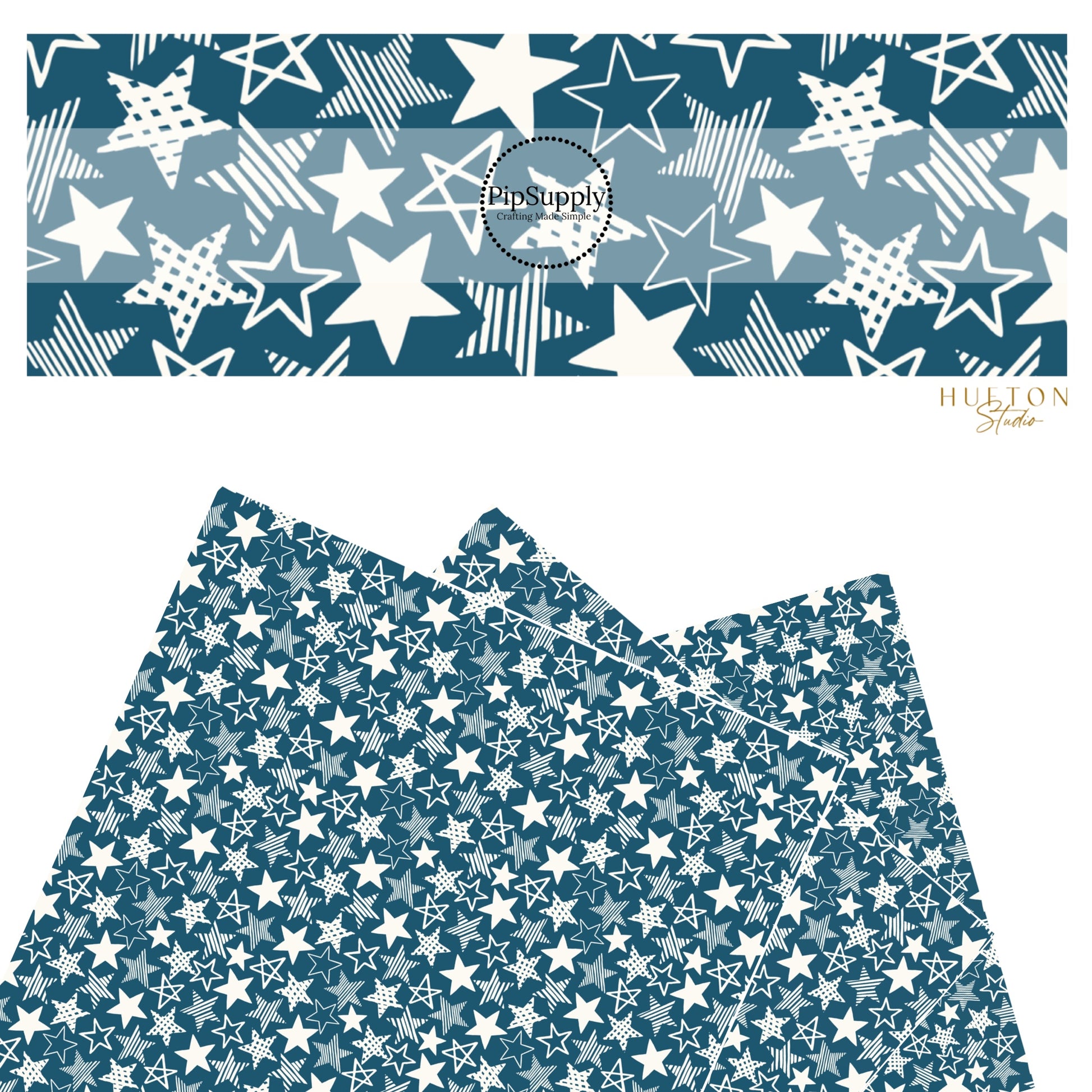 These 4th of July faux leather sheets contain the following design elements: patriotic white patterned stars on blue. Our CPSIA compliant faux leather sheets or rolls can be used for all types of crafting projects.