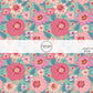 This summer fabric by the yard features pink flowers on teal. This fun summer themed fabric can be used for all your sewing and crafting needs!