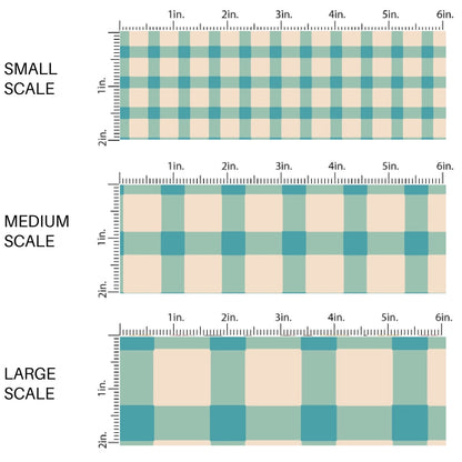 This scale chart of small scale, medium scale, and large scale of this summer fabric by the yard features summer haze teal and cream plaid pattern. This fun summer themed fabric can be used for all your sewing and crafting needs!