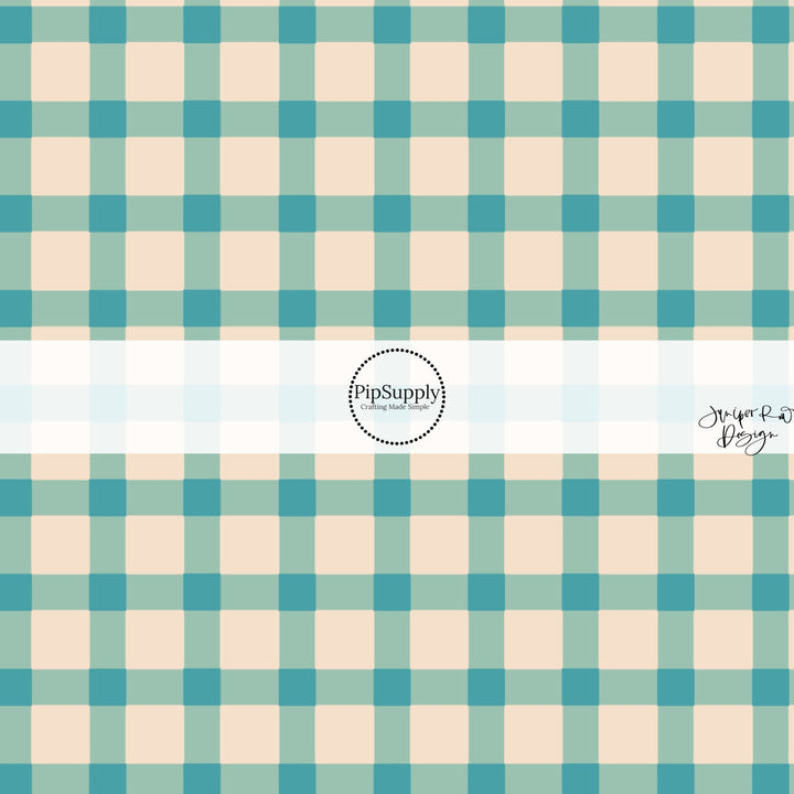 This summer fabric by the yard features summer haze teal and cream plaid pattern. This fun summer themed fabric can be used for all your sewing and crafting needs!