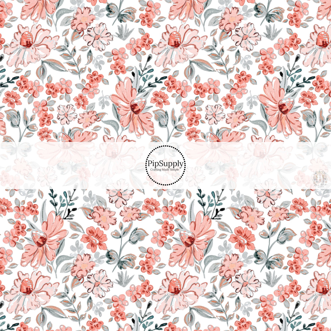 This spring floral fabric by the yard features terracotta spring flowers. This seasonal pattern fabric can be used for all your sewing and crafting needs!