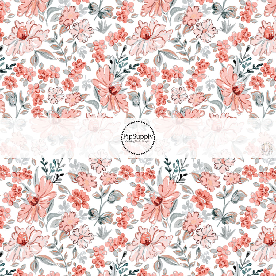 This spring floral fabric by the yard features terracotta spring flowers. This seasonal pattern fabric can be used for all your sewing and crafting needs!