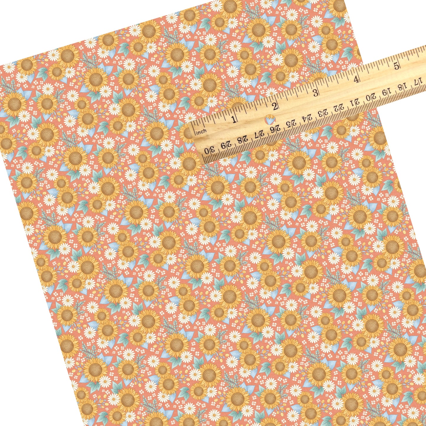 These summer faux leather sheets contain the following design elements: sunflowers on terracotta. Our CPSIA compliant faux leather sheets or rolls can be used for all types of crafting projects.