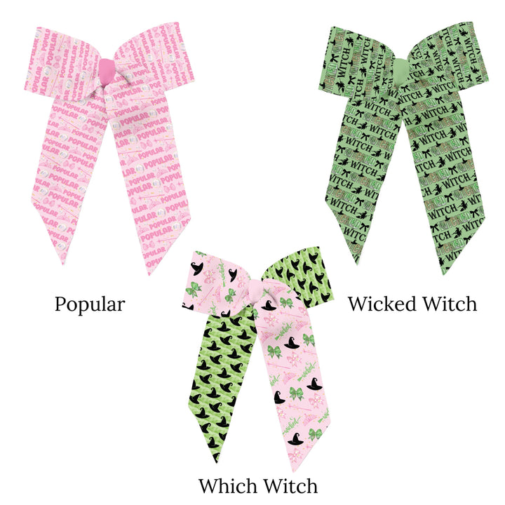 These fun good witch and the wicked witch inspired neoprene long tail bows can be quickly cut and assembled for a trendy holiday season bow. They're ideal for easy at-home styling, individual use, or even resale. Get creative and add a splash of color to your look with these low-maintenance bows!