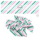 Thin and thick alternating pink and green stripes on white hair bow strips