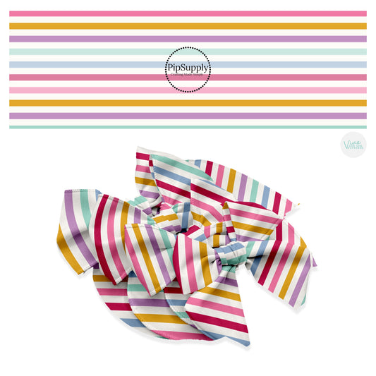 Pink, purple, yellow, and blue stripes hair bow strips