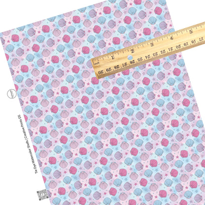 These pastel faux leather sheets contain the following design elements: watercolor pink, blue, and purple sea shells. Our CPSIA compliant faux leather sheets or rolls can be used for all types of crafting projects.