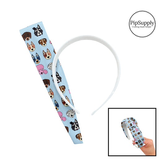 These fun animal themed kits with a variety of different dog faces include a custom printed and sewn fabric strip and a coordinating velvet headband.  