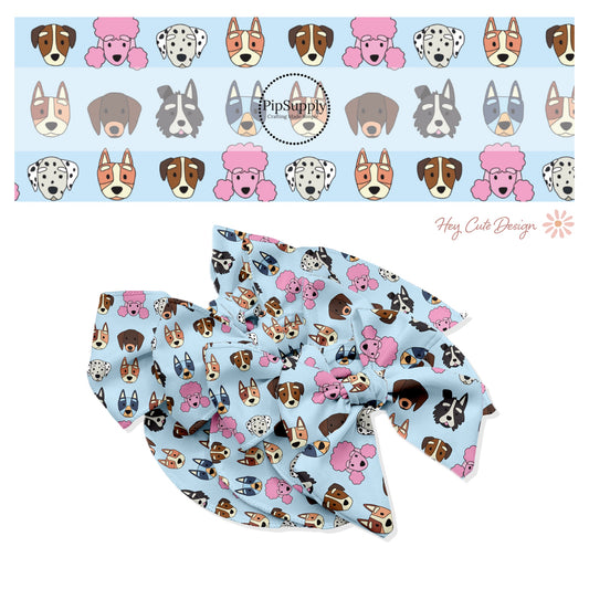 These dog themed light blue no sew bow strips can be easily tied and attached to a clip for a finished hair bow.