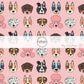 These dog themed light pink fabric by the yard features variety of different dog faces. 