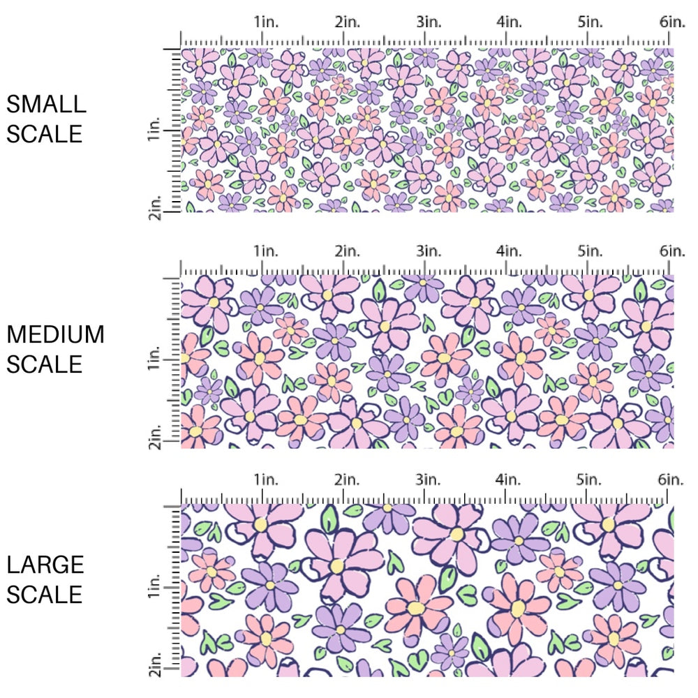 This spring floral fabric by the yard features tiny pink and purple flowers. This seasonal pattern fabric can be used for all your sewing and crafting needs!