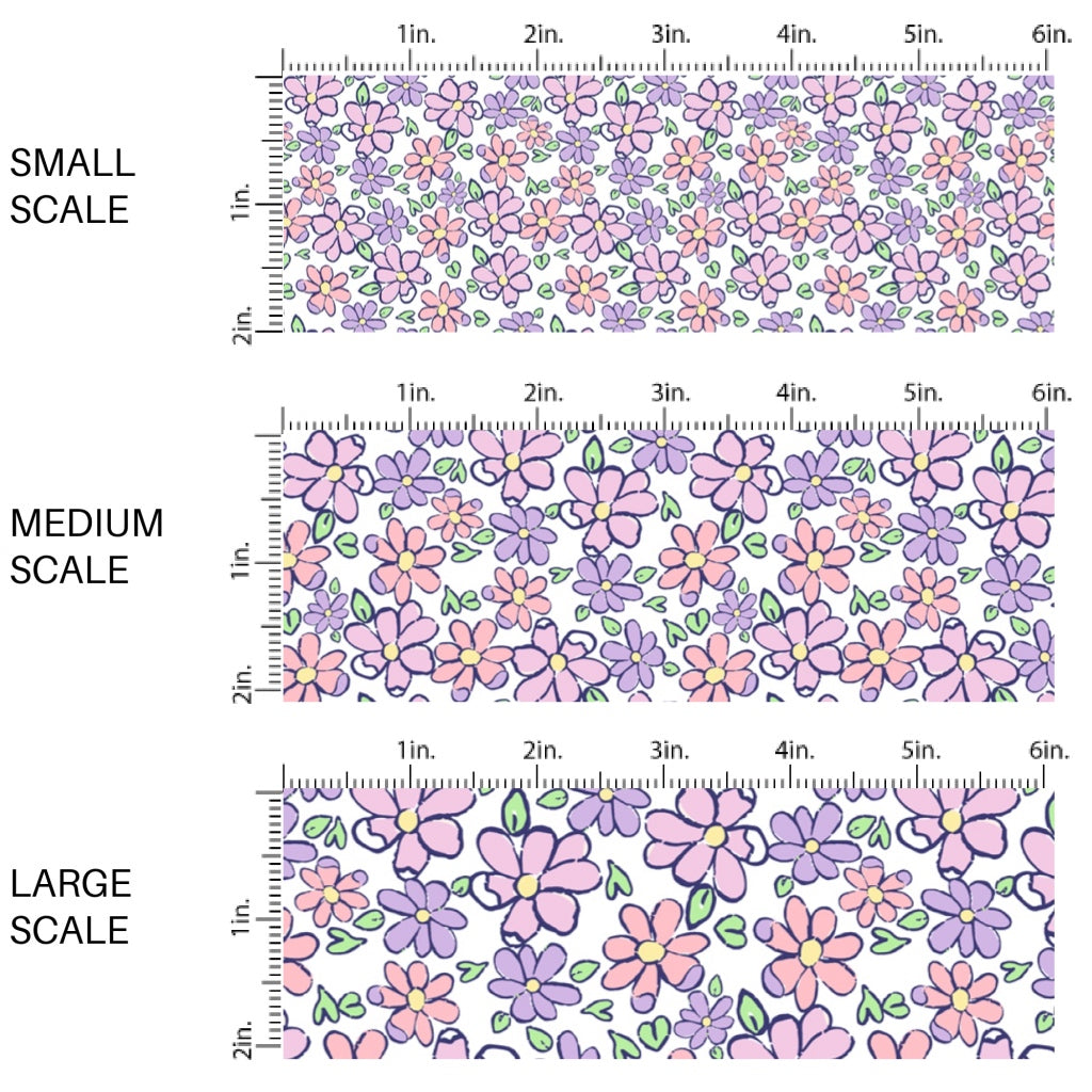 This spring floral fabric by the yard features tiny pink and purple flowers. This seasonal pattern fabric can be used for all your sewing and crafting needs!