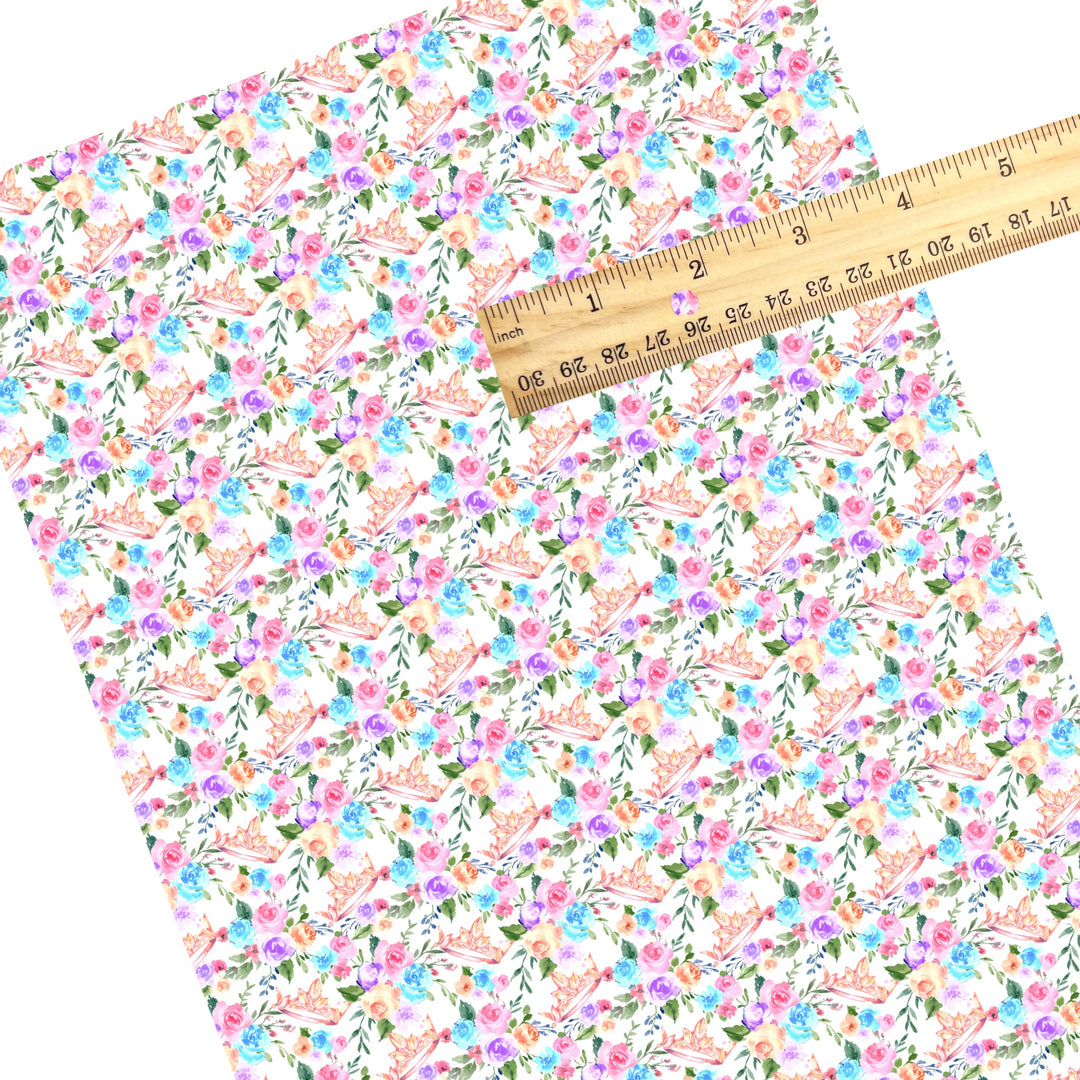 These magical princess themed faux leather sheets contain the following design elements: pink princess crowns and flowers. Our CPSIA compliant faux leather sheets or rolls can be used for all types of crafting projects.