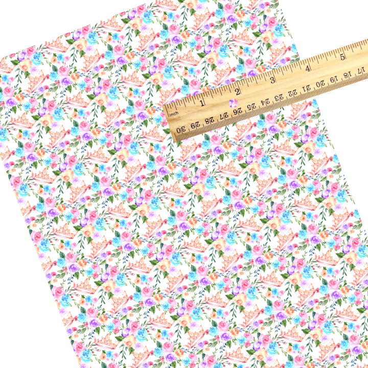 These magical princess themed faux leather sheets contain the following design elements: pink princess crowns and flowers. Our CPSIA compliant faux leather sheets or rolls can be used for all types of crafting projects.