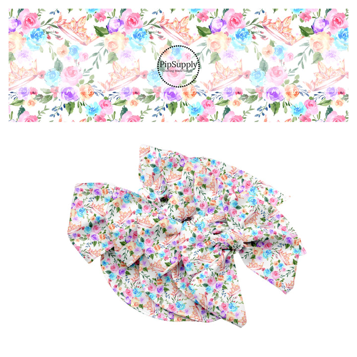 These magical princess themed no sew bow strips can be easily tied and attached to a clip for a finished hair bow. These bow strips are great for personal use or to sell. These bow strips feature the following design elements: pink princess crowns and flowers.