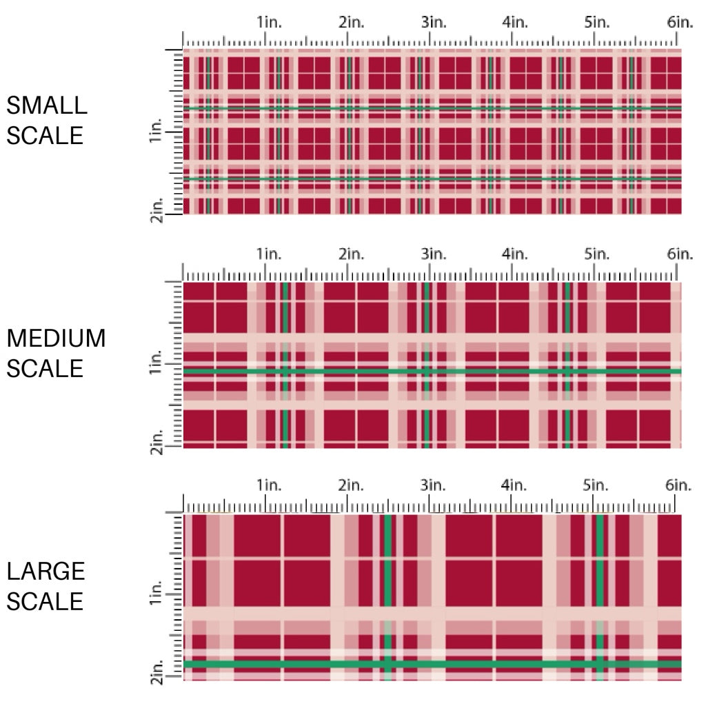 These winter plaid themed pattern fabric by the yard features the following design elements: traditional red plaid pattern. This fun themed fabric can be used for all your sewing and crafting needs!