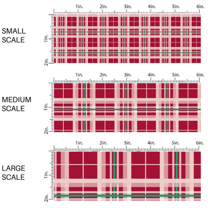 These winter plaid themed pattern fabric by the yard features the following design elements: traditional red plaid pattern. This fun themed fabric can be used for all your sewing and crafting needs!