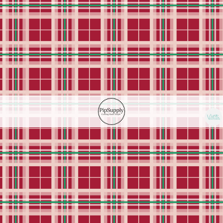 These winter plaid themed pattern fabric by the yard features the following design elements: traditional red plaid pattern. This fun themed fabric can be used for all your sewing and crafting needs!