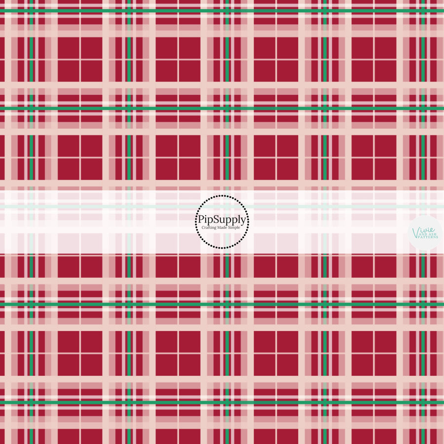 These winter plaid themed pattern fabric by the yard features the following design elements: traditional red plaid pattern. This fun themed fabric can be used for all your sewing and crafting needs!