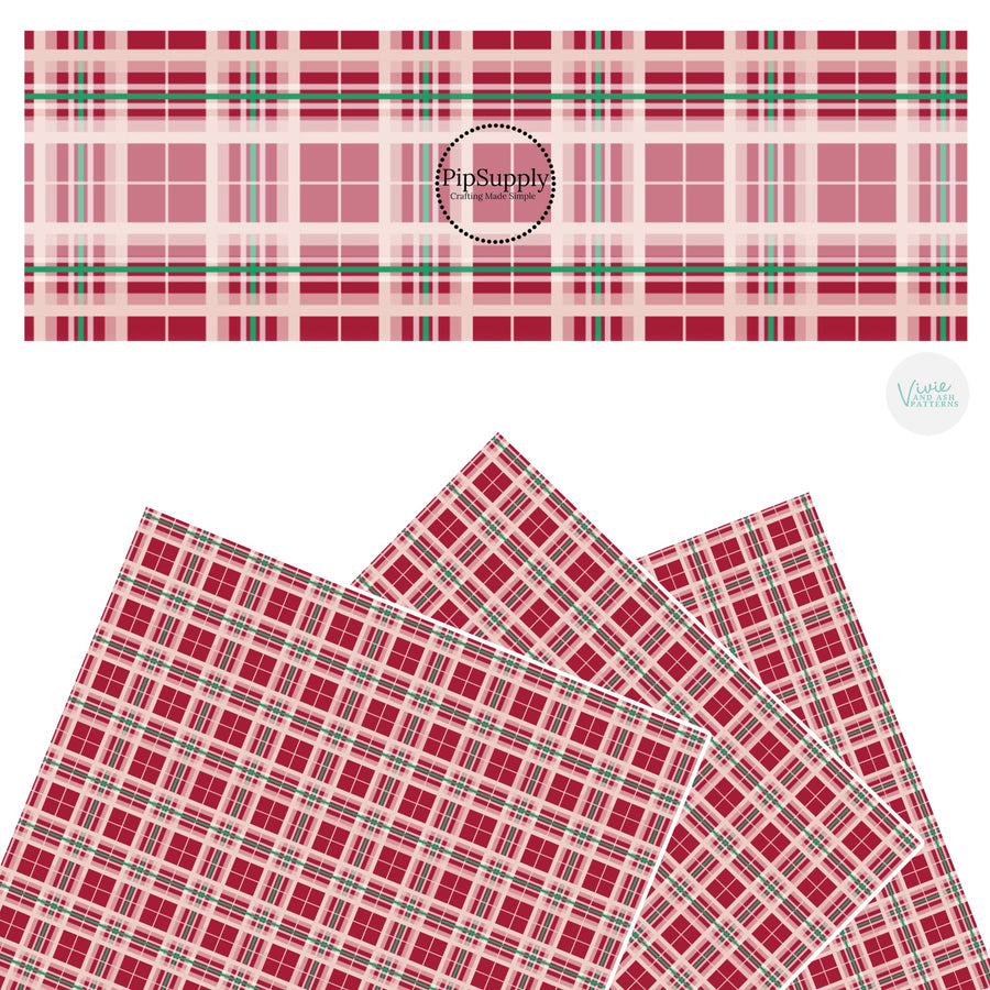 These winter plaid themed pattern faux leather sheets contain the following design elements: traditional red plaid pattern. Our CPSIA compliant faux leather sheets or rolls can be used for all types of crafting projects.