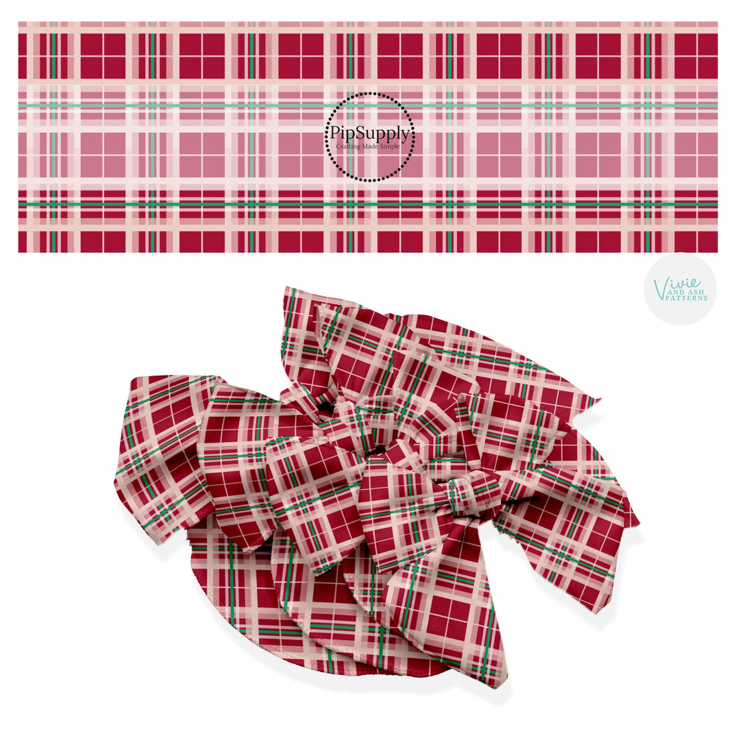 These winter plaid themed no sew bow strips can be easily tied and attached to a clip for a finished hair bow. These fun patterned bow strips are great for personal use or to sell. These bow strips feature the following design elements: traditional red plaid pattern.