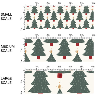 These Christmas themed pattern fabric by the yard features the following design elements: Christmas trees on cream. This fun themed fabric can be used for all your sewing and crafting needs!